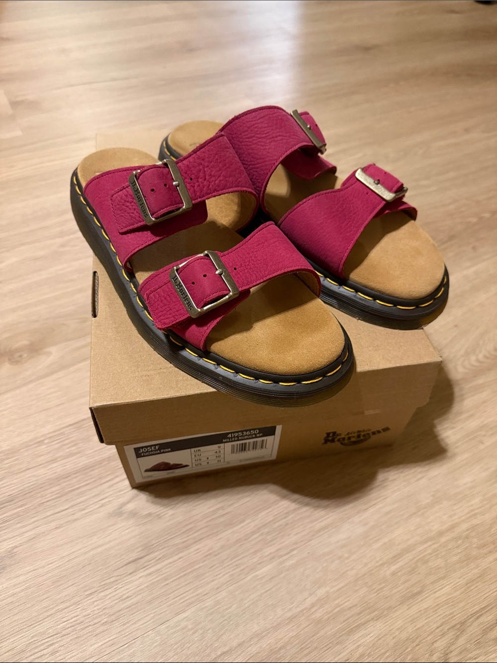 Dr. Martens Double Buckle Slide Sandal - Magenta with Tan Footbed sz11